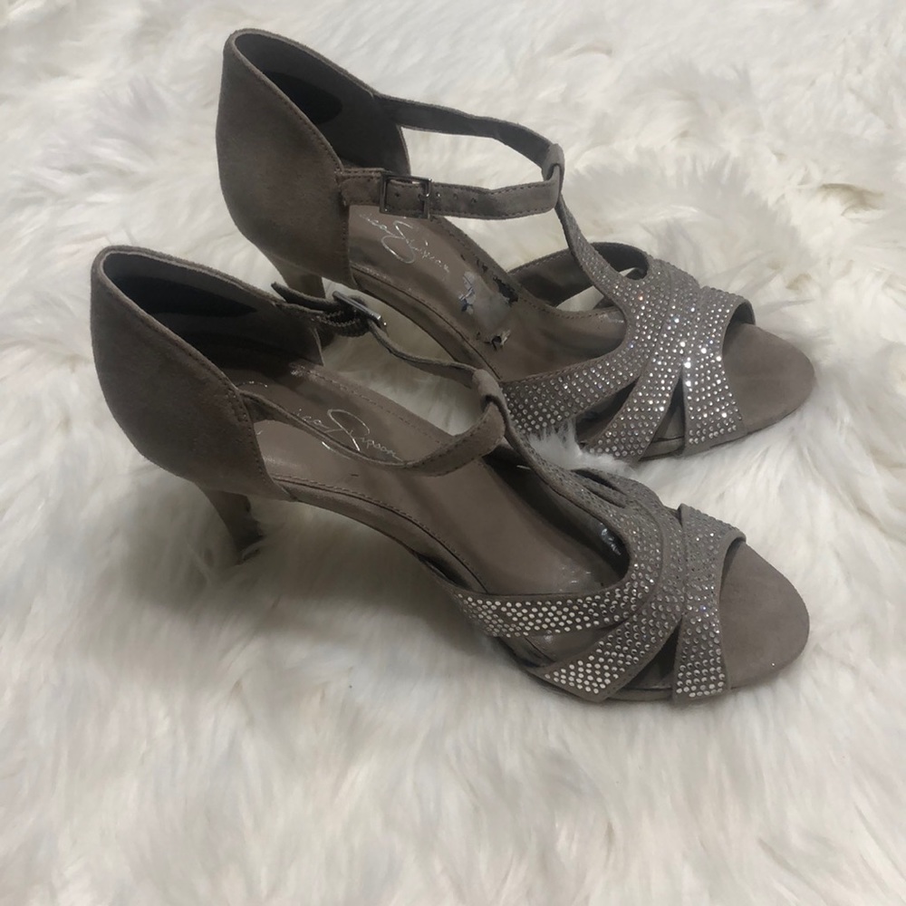 Jessica Simpson taupe  Rhinestone-heels Size 8 - Picture 2 of 8